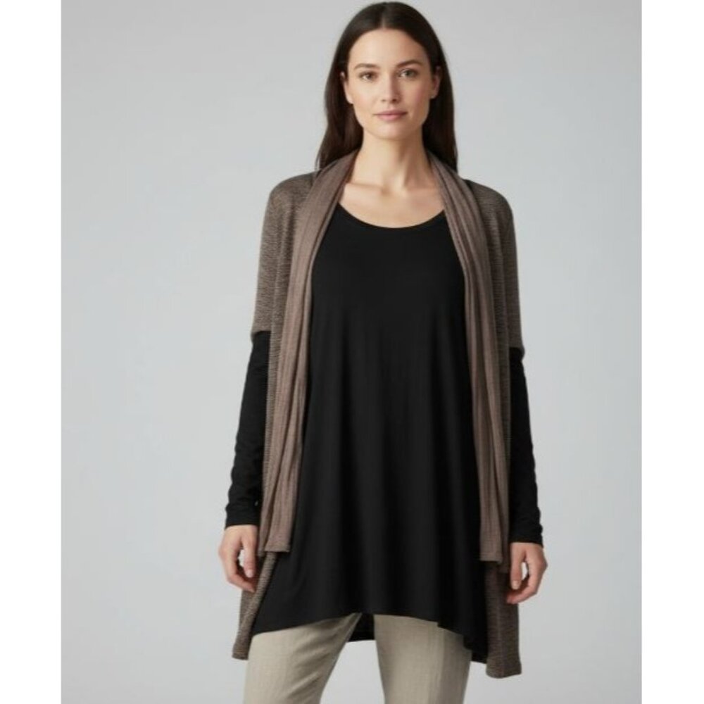 Eileen Fisher Black Lagenlook Jersey Flowy Artsey Long Sleeve Tunic Women's M